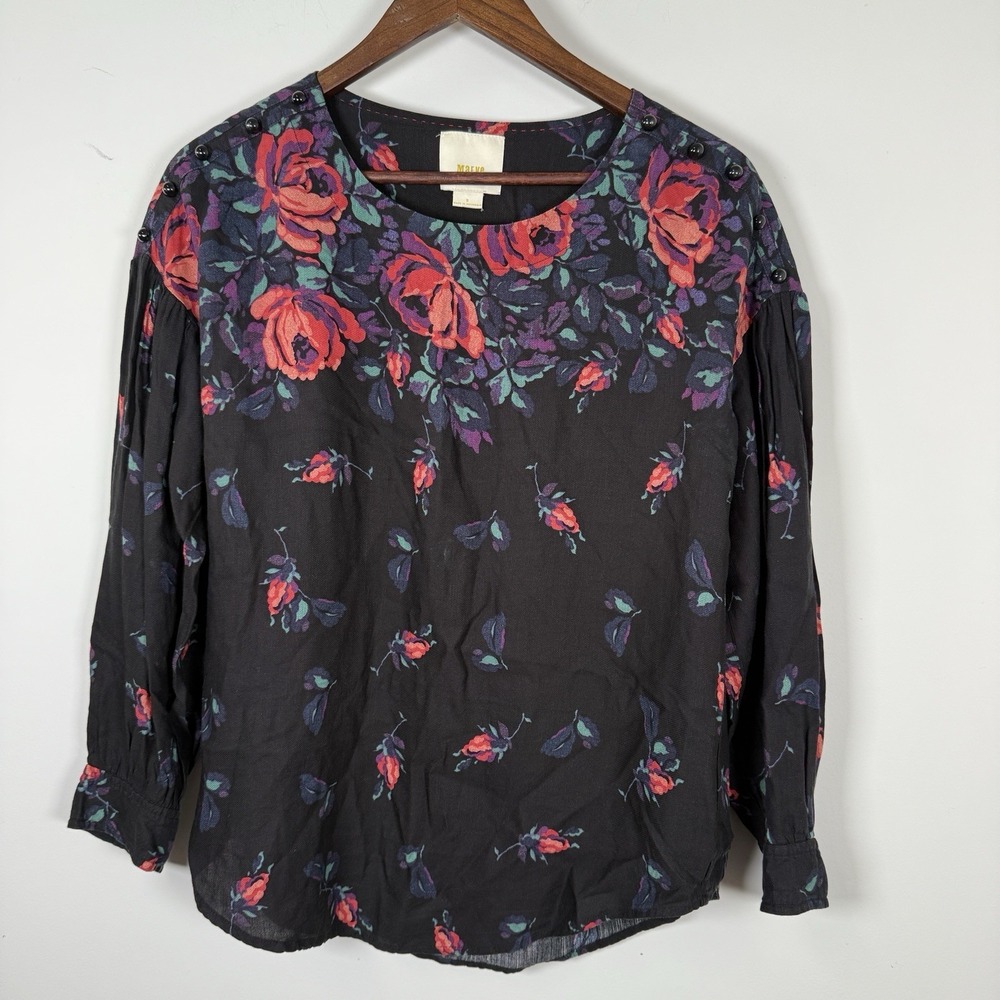 Anthro Maeve Shirt Long Sleeve Women's Small Floral Multicolor Career Casual